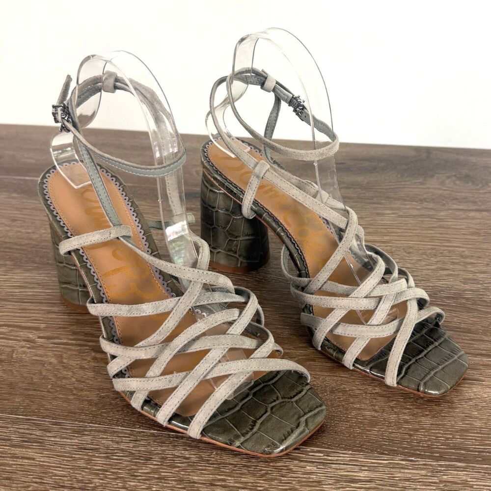 Sam Edelman Daffodil Strappy Block Heel Sandals Olive Green Leather 9 - Picture 2 of 8